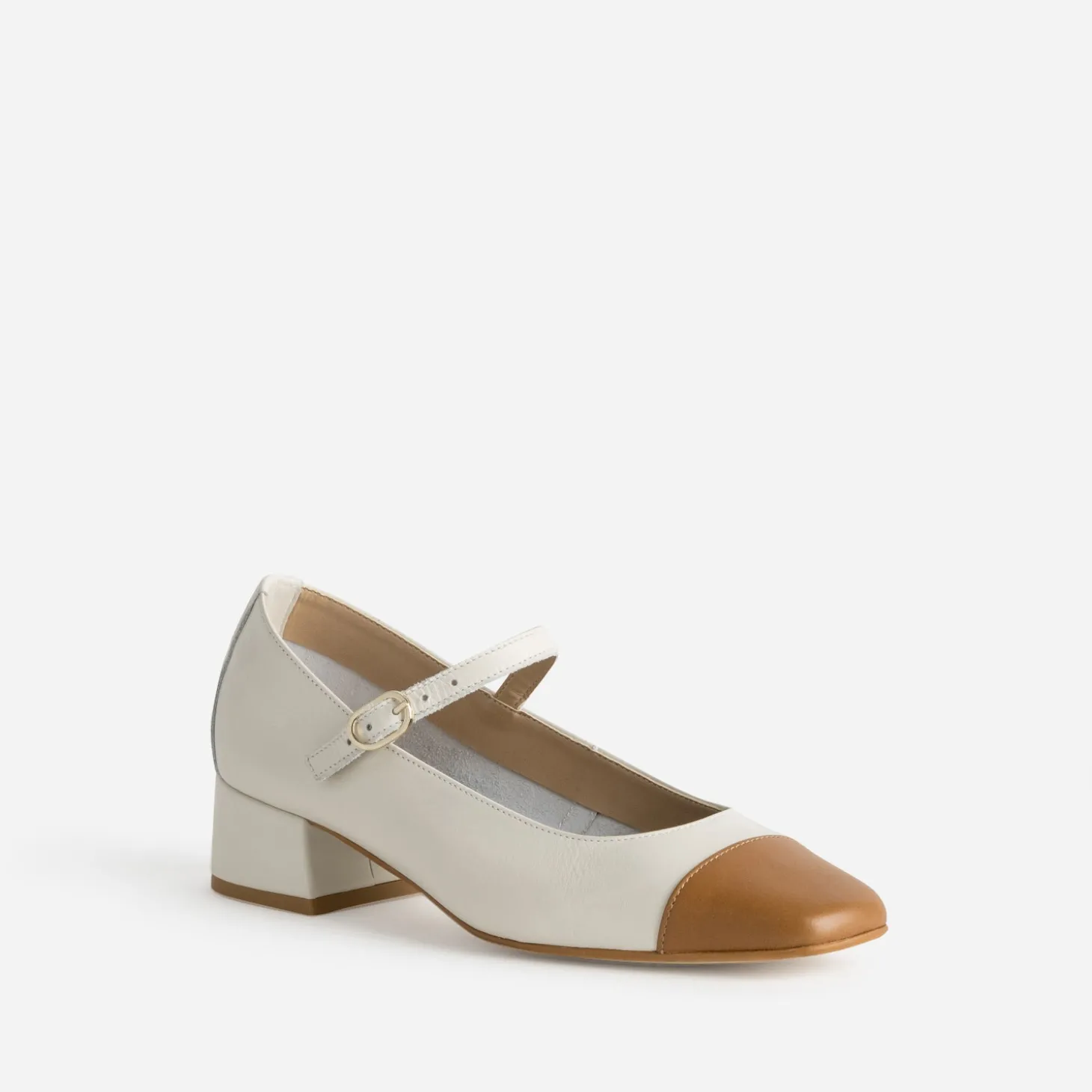 Babies bicolores beige et cognac cuir