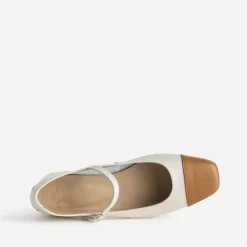 Babies bicolores beige et cognac cuir