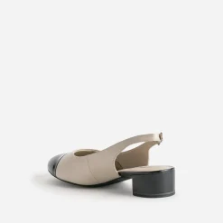 Ballerine CAPRICE beige cuir bout et talon noirs vernis