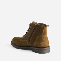 Boots à lacet marron en cuir velours