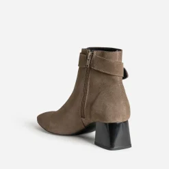 Boots à talon taupe cuir velours