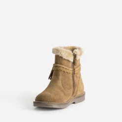 Boots BUGGY camel en cuir velours bord fourré