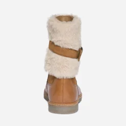 Boots camel en cuir avec empiècement amovible