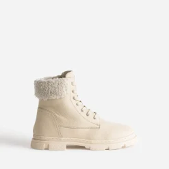 Boots éco-conçu à lacet BUGGY écru en cuir fourré