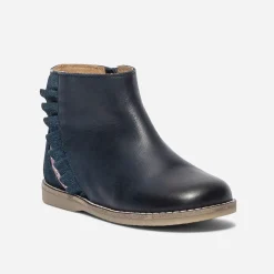 Boots marine en cuir à volant