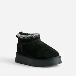 Boots noir cuir velours fourré à plateforme