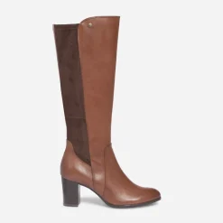 Botte à talon CAPRICE cognac en cuir et textile
