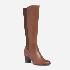 Botte à talon CAPRICE cognac en cuir et textile