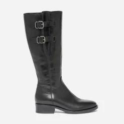 Botte noire en cuir à double boucle