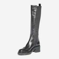 Botte TEXTO noire en cuir avec élastiques côtés