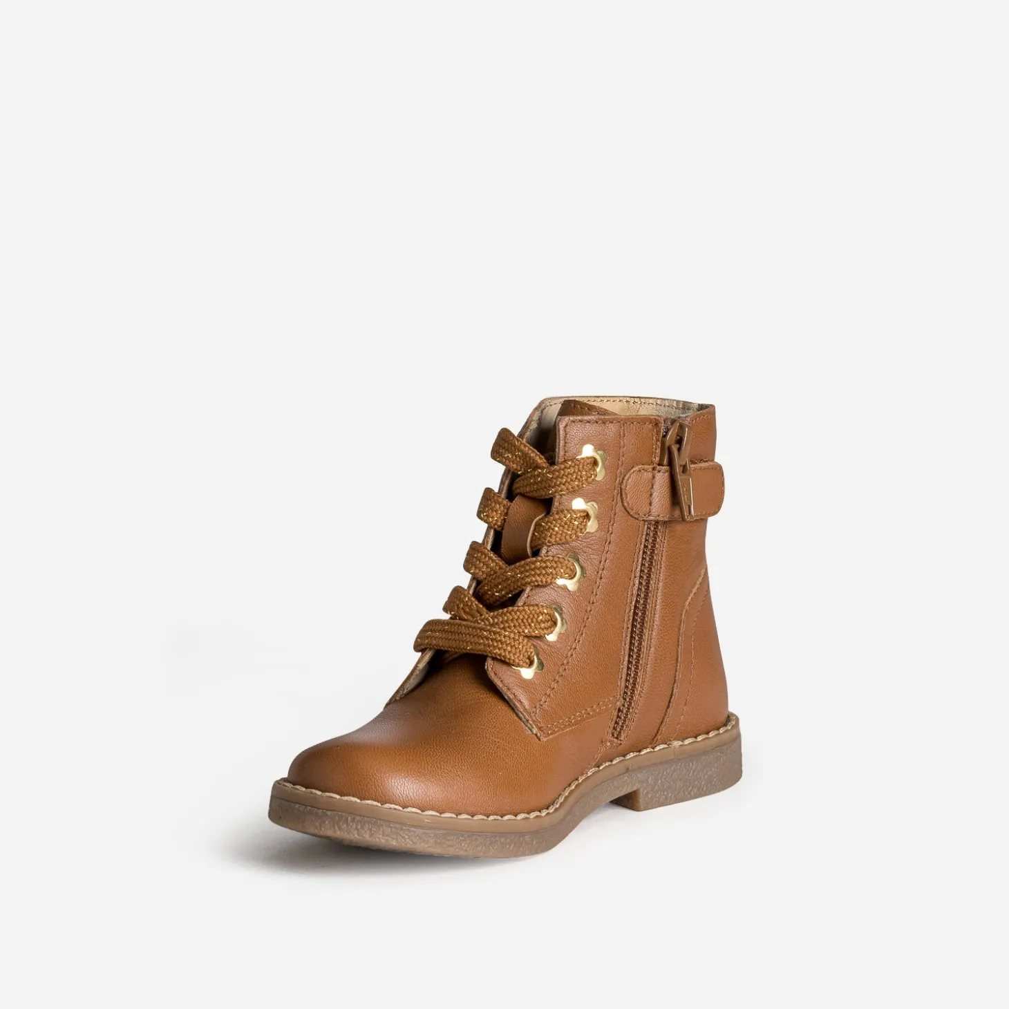 Bottine BUGGY camel cuir œillets-fleurs