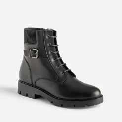 Bottine BUGGY noire éco-conçue cuir décor boucle