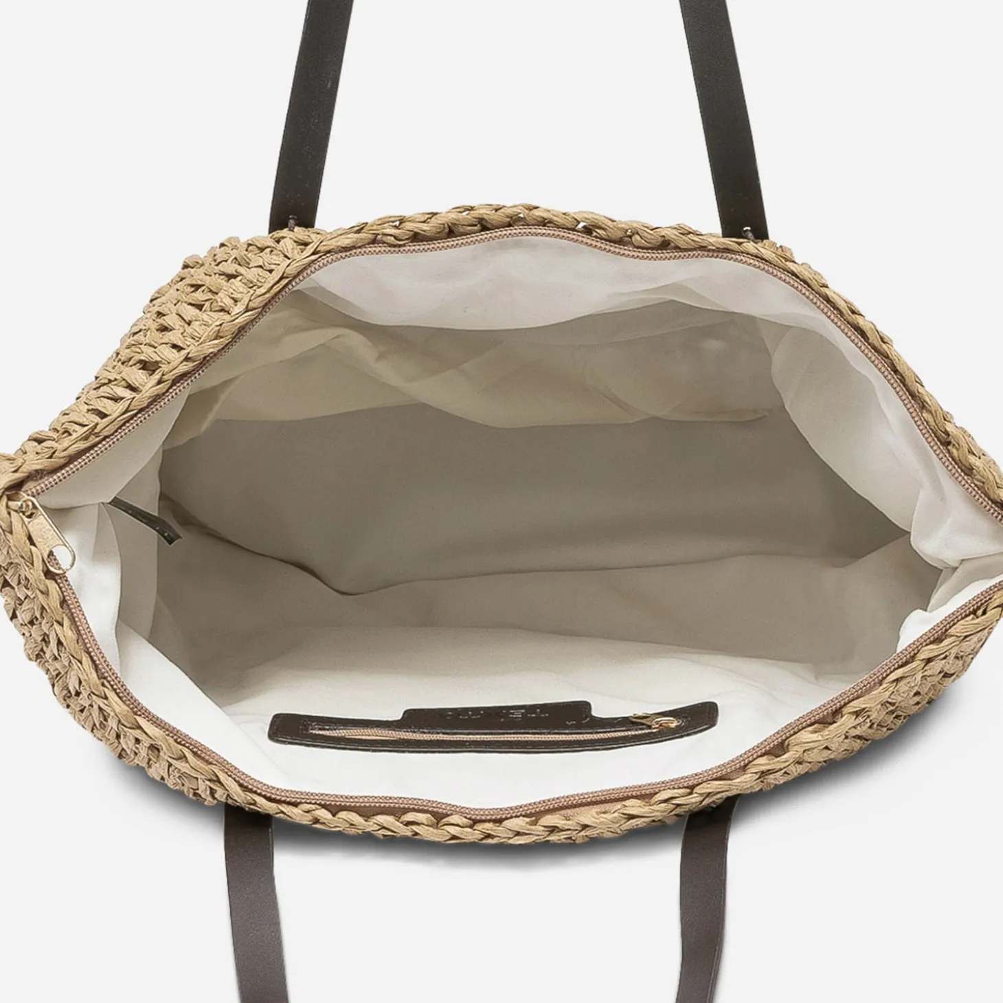 Cabas beige effet raphia à patch noix de coco