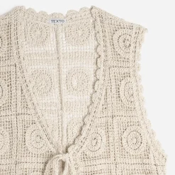 Cardigan sans manches TEXTO beige crochet
