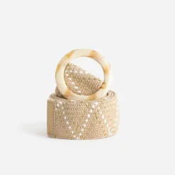 Ceinture large beige tressée