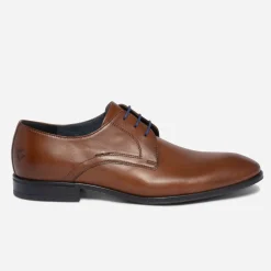 Derby cognac en cuir à lacet bleu