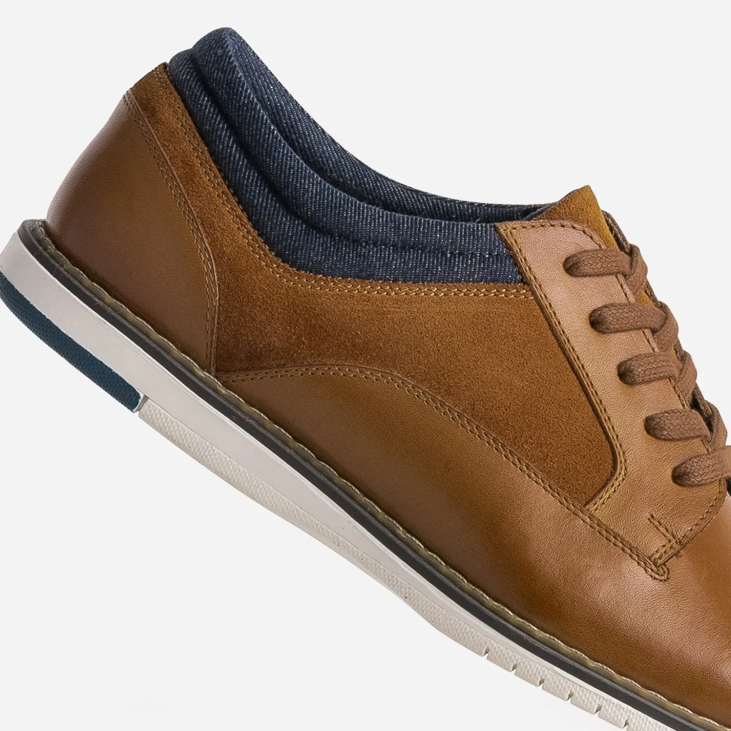 Derby confort camel mix cuir et textile