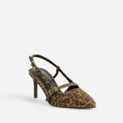 Escarpin slingback TEXTO marron suédé effet léopard