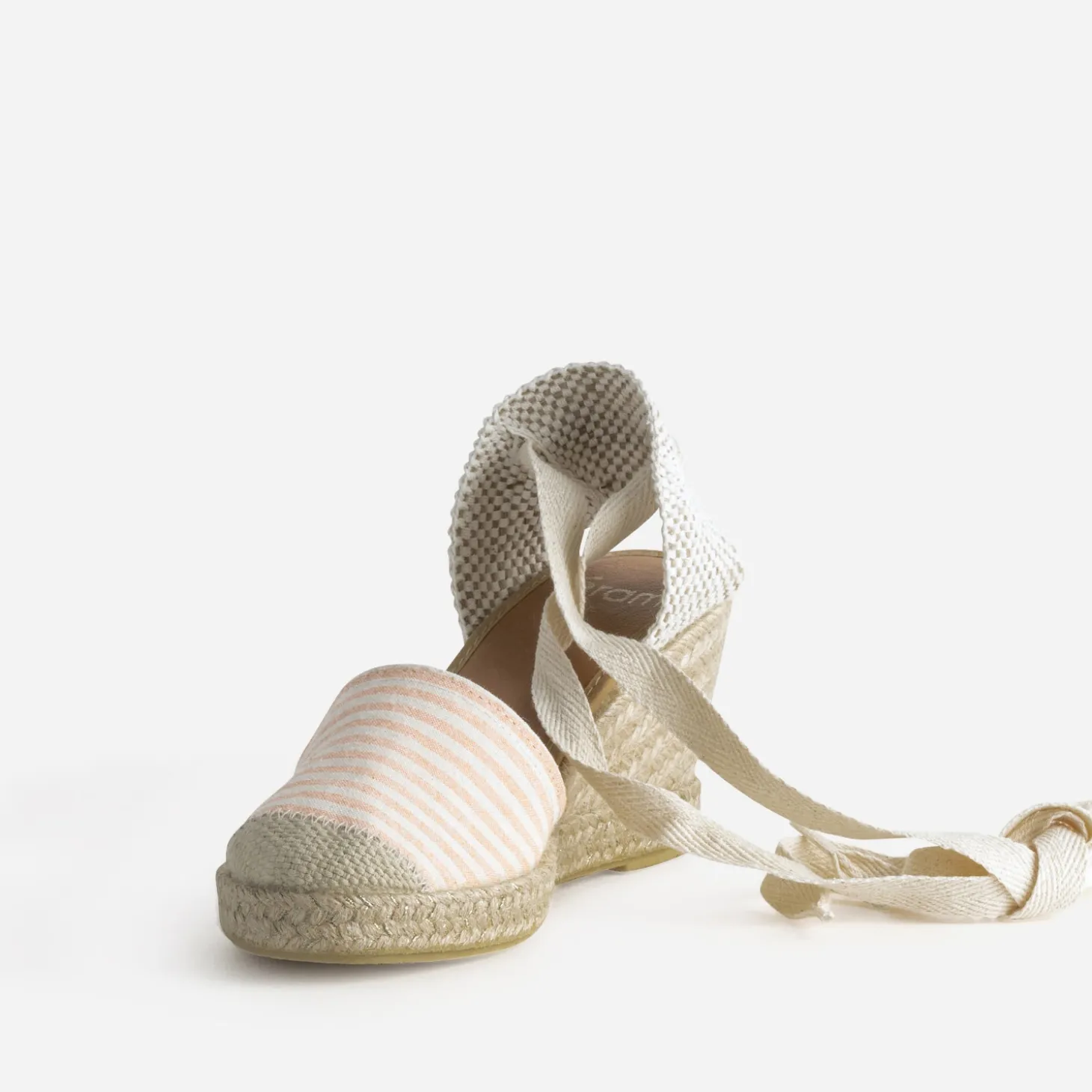 Espadrille compensée écrue toile rayée corail