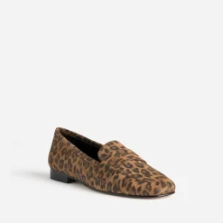 Mocassin camel en cuir velours effet léopard