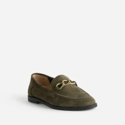 Mocassin kaki cuir velours