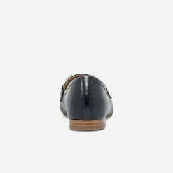 Mocassin marine cuir maxi chaîne argentée