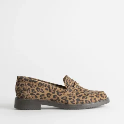 Mocassin marron cuir velours effet léopard