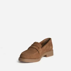Mocassin marron cuir velours bord cranté
