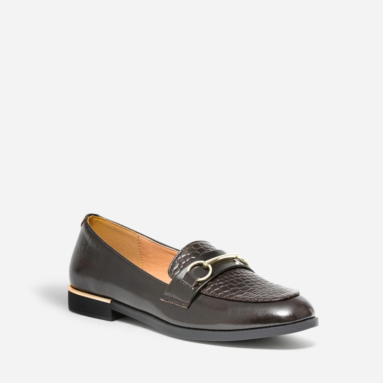 Mocassin marron verni embossé effet python