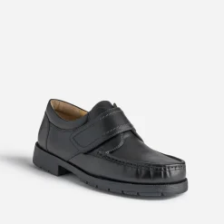 Mocassin noir en cuir à scratch