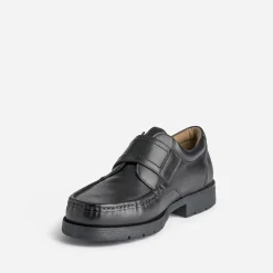 Mocassin noir en cuir à scratch