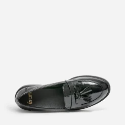 Mocassin noir verni à pampilles