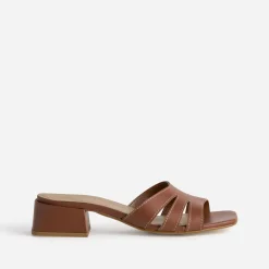 Mule à talon cognac cuir