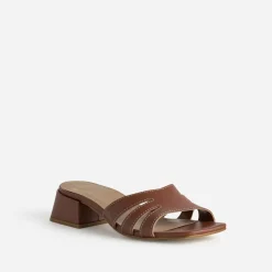 Mule à talon cognac cuir