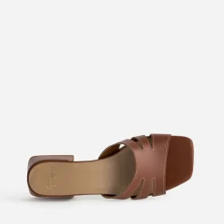 Mule à talon cognac cuir