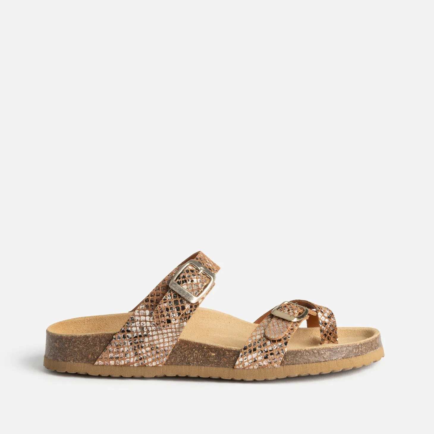 Mule anatomique marron cuir effet python éco-conçu