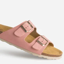 Mule anatomique rose cuir velours