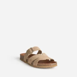 Mule beige cuir velours double bride