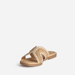 Mule beige raphia tressé