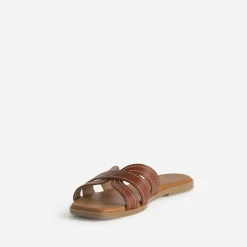 Mule cognac cuir brides détails couture