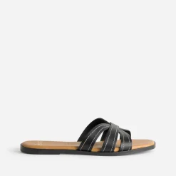Mule noire cuir brides détails couture