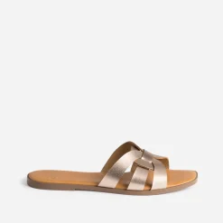 Mule rose cuivré en cuir