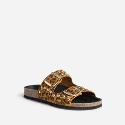 Mule TEXTO camel cuir velours motif léopard éco-conçu