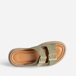 Mule TEXTO kaki cuir velours