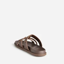 Mule TEXTO marron cuir décor clous