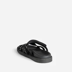 Mule TEXTO noire cuir velours décor strass