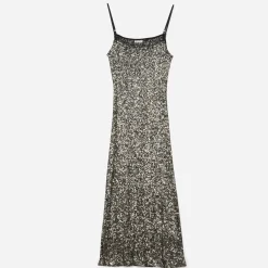 Robe longue TEXTO noire sequins argentés