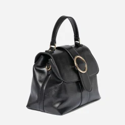 Sac à main noir avec boucle ronde métal