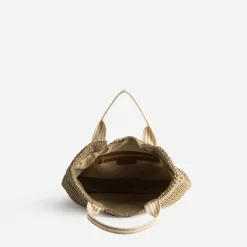 Sac cabas beige paille papier anses rayées