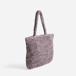 Sac cabas prune, marine, écru tressé